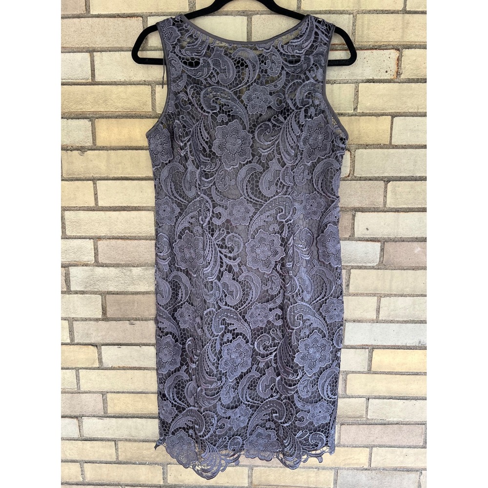 Adrianna Papell Guipure Floral Lace Sleeveless Sheath Dress Grey Cocktail Sz 10P
